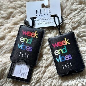 🎉New Elle Travel Black Luggage Tags with Colorful Text - 2 Pack